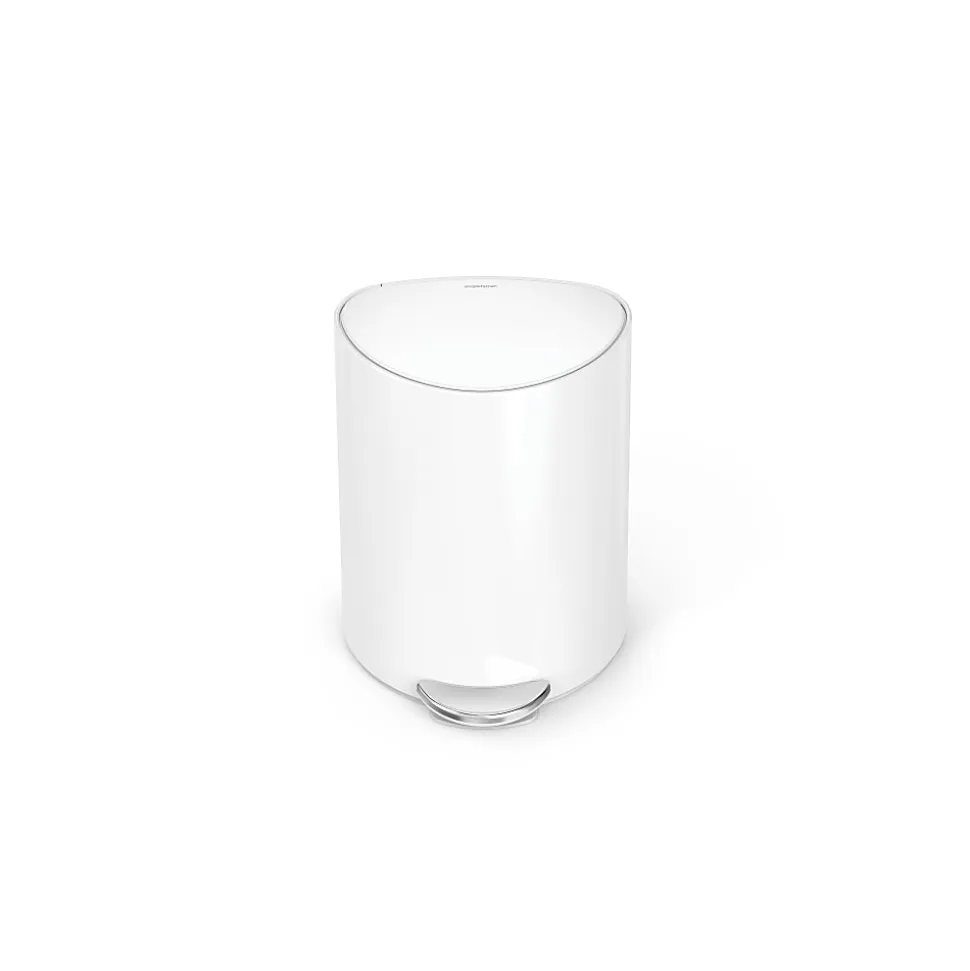 simplehuman Semi-Round Steel Step Trash Can, 1.6 Gallons, White Steel, With Internal Liner Pocket