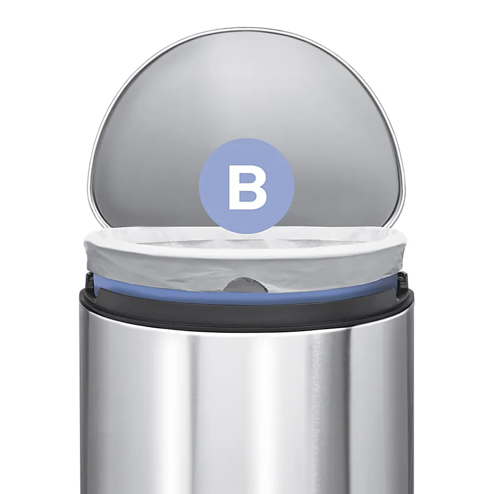 simplehuman Semi-Round Steel Step Trash Can, 1.6 Gallons, White Steel, With Internal Liner Pocket