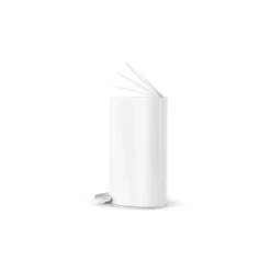 simplehuman Semi-Round Steel Step Trash Can, 1.6 Gallons, White Steel, With Internal Liner Pocket