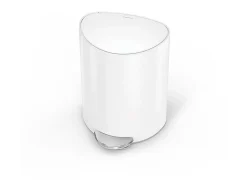 simplehuman Semi-Round Steel Step Trash Can, 1.6 Gallons, White Steel, With Internal Liner Pocket