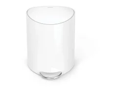simplehuman Semi-Round Steel Step Trash Can, 1.6 Gallons, White Steel, With Internal Liner Pocket