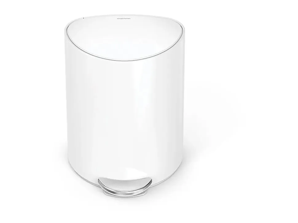 simplehuman Semi-Round Steel Step Trash Can, 1.6 Gallons, White Steel, With Internal Liner Pocket