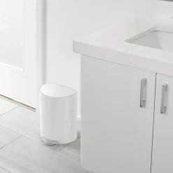 simplehuman Semi-Round Steel Step Trash Can, 1.6 Gallons, White Steel, With Internal Liner Pocket