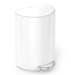 simplehuman Semi-Round Steel Step Trash Can, 1.6 Gallons, White Steel, With Internal Liner Pocket