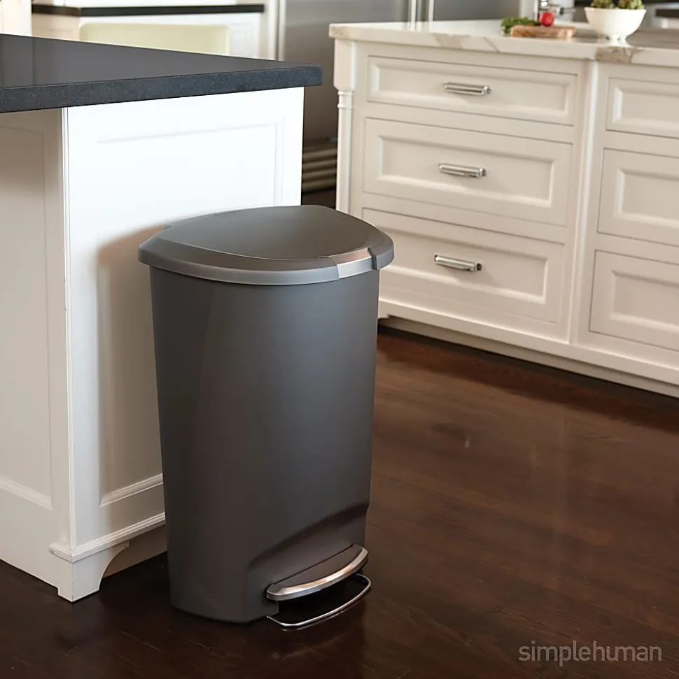 simplehuman Semi-Round Step Trash Can, 13 Gallons, Gray