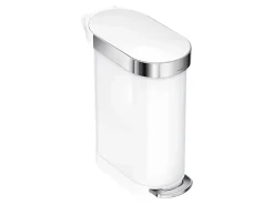 simplehuman Slim Liner Rim Step Trash Can, 12 Gallons, White Steel