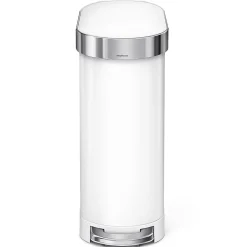 simplehuman Slim Liner Rim Step Trash Can, 12 Gallons, White Steel