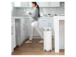 simplehuman Slim Liner Rim Step Trash Can, 12 Gallons, White Steel