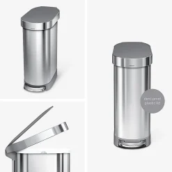 simplehuman Slim Liner Rim Step Trash Can, 12 Gallons, Brushed Stainless Steel