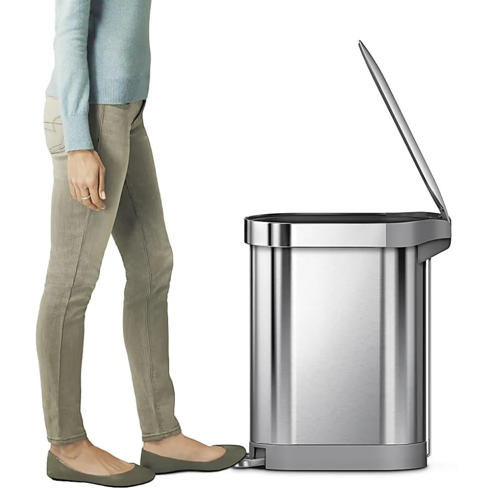 simplehuman Slim Liner Rim Step Trash Can, 12 Gallons, Brushed Stainless Steel