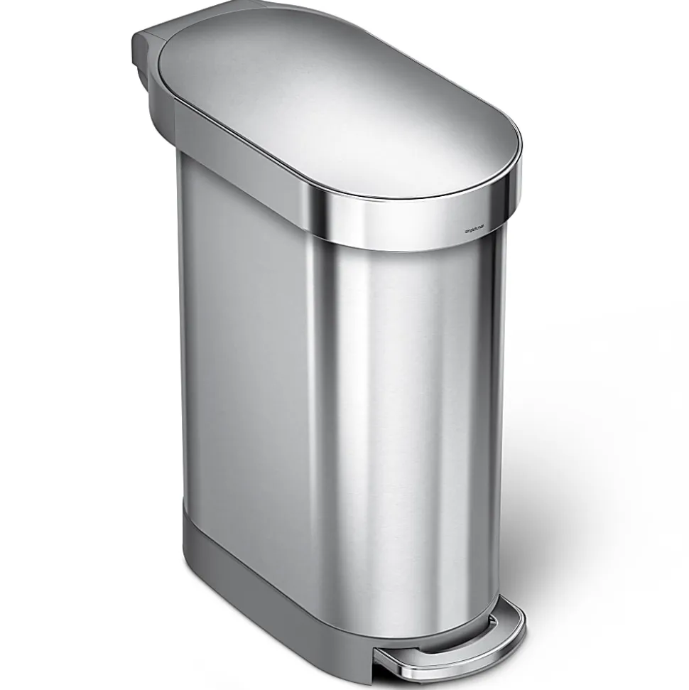 simplehuman Slim Liner Rim Step Trash Can, 12 Gallons, Brushed Stainless Steel