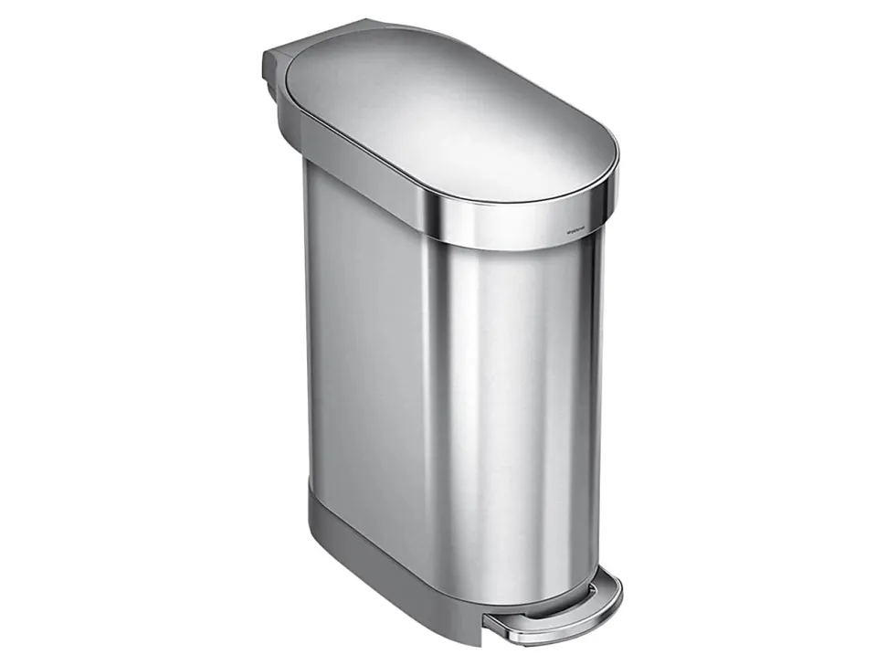 simplehuman Slim Liner Rim Step Trash Can, 12 Gallons, Brushed Stainless Steel