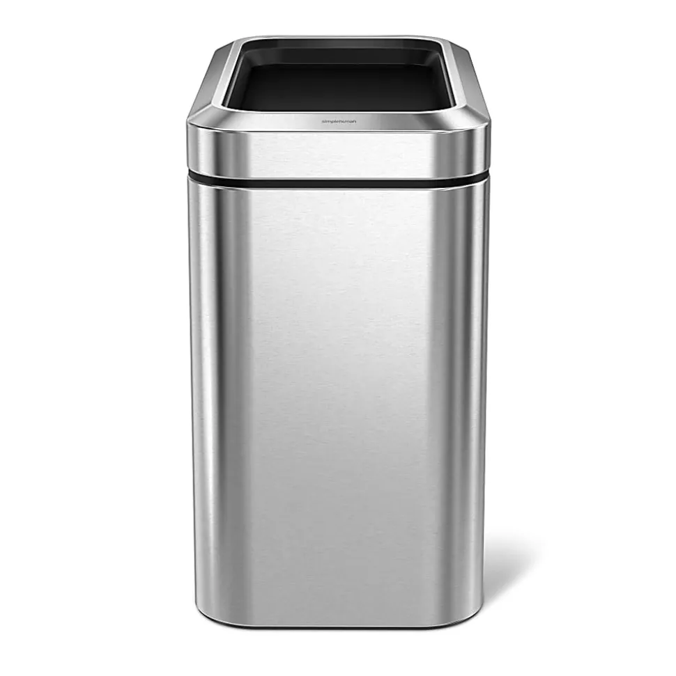 simplehuman Slim Open Top Mini Trash Can, 6.6 Gallons, 15.2"H x 8.7"W x 16.7"D, Rectangular, Brushed Stainless Steel