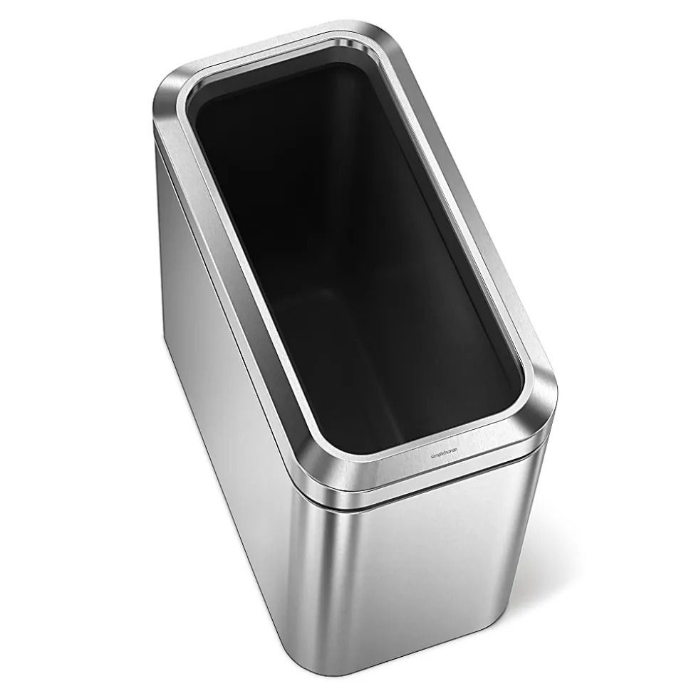 simplehuman Slim Open Top Mini Trash Can, 6.6 Gallons, 15.2"H x 8.7"W x 16.7"D, Rectangular, Brushed Stainless Steel