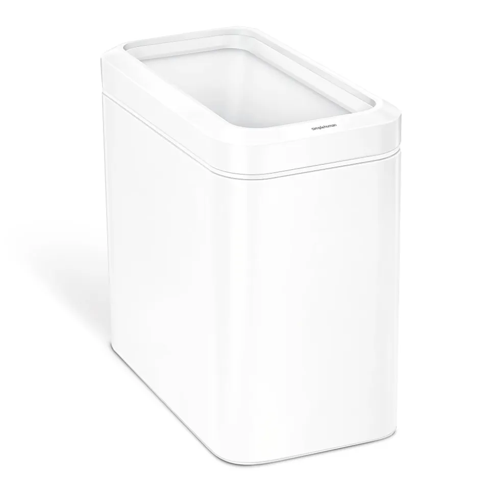 simplehuman Slim Open Top Mini Trash Can, 6.6 Gallons, 15.2"H x 8.7"W x 16.7"D, Rectangular, White Steel