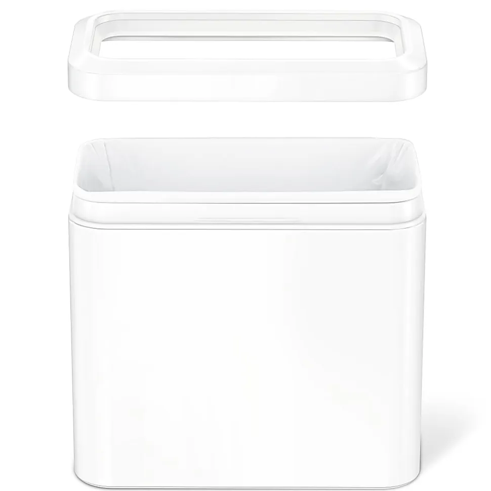 simplehuman Slim Open Top Mini Trash Can, 6.6 Gallons, 15.2"H x 8.7"W x 16.7"D, Rectangular, White Steel