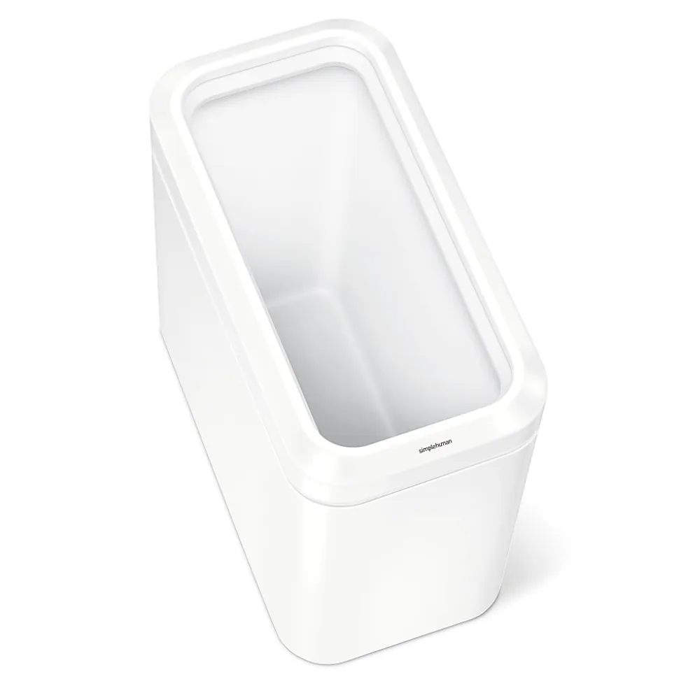 simplehuman Slim Open Top Mini Trash Can, 6.6 Gallons, 15.2"H x 8.7"W x 16.7"D, Rectangular, White Steel