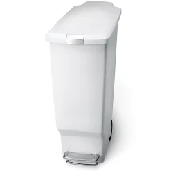 simplehuman Slim Plastic Step Trash Can, 25 1/4"H x 10 1/4"W x 19 5/16"D, 10.57 Gallons, White