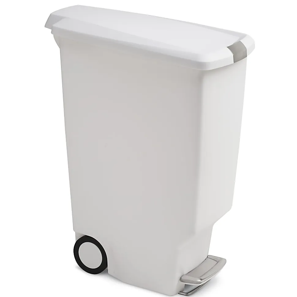 simplehuman Slim Plastic Step Trash Can, 25 1/4"H x 10 1/4"W x 19 5/16"D, 10.57 Gallons, White
