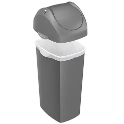 simplehuman® Square Swing-Lid Plastic Trash Can, 15 Gallons, 32-4/5"H x 13-1/2"W x 16-7/10"D, Gray