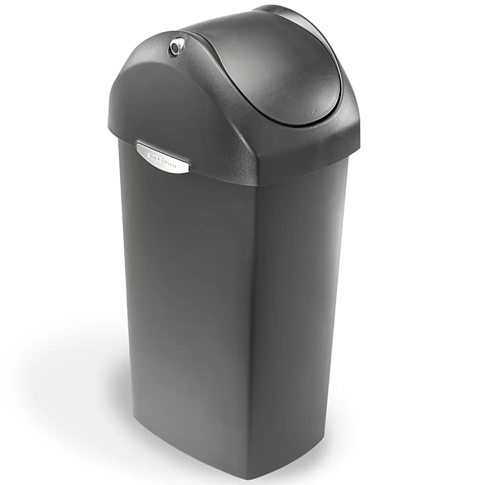 simplehuman® Square Swing-Lid Plastic Trash Can, 15 Gallons, 32-4/5"H x 13-1/2"W x 16-7/10"D, Gray