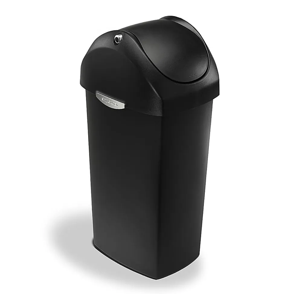 simplehuman® Square Swing-Lid Plastic Trash Can, 15 Gallons, 32-4/5"H x 13-1/2"W x 16-7/10"D, Black