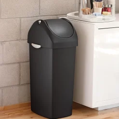 simplehuman® Square Swing-Lid Plastic Trash Can, 15 Gallons, 32-4/5"H x 13-1/2"W x 16-7/10"D, Black