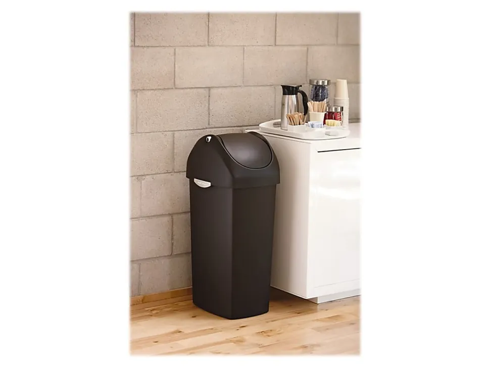 simplehuman® Square Swing-Lid Plastic Trash Can, 15 Gallons, 32-4/5"H x 13-1/2"W x 16-7/10"D, Black