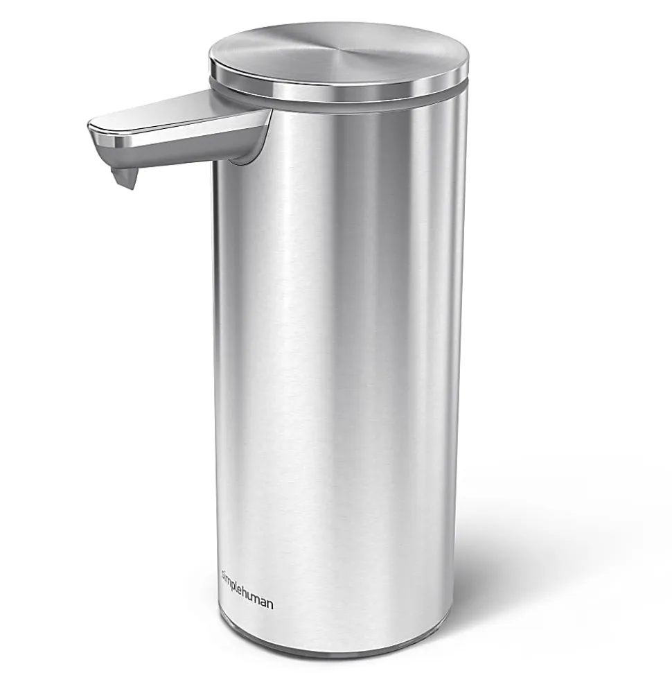 simplehuman Touch-Free Rechargeable Sensor Liquid Soap and Hand Sanitizer Dispenser, 9 Oz, Brushed