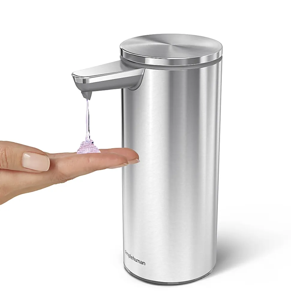 simplehuman Touch-Free Rechargeable Sensor Liquid Soap and Hand Sanitizer Dispenser, 9 Oz, Brushed