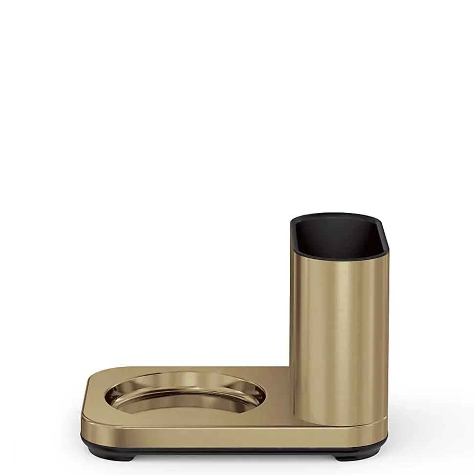 simplehuman Touch-Free Rechargeable Sensor Liquid Soap And Hand Sanitizer Dispenser, With Caddy, 14 Oz, Brass