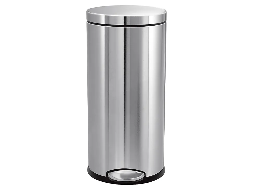 Simplehuman - Trash can - round - flip lid - 7.9 gal - foot pedal - stainless steel - stainless steel