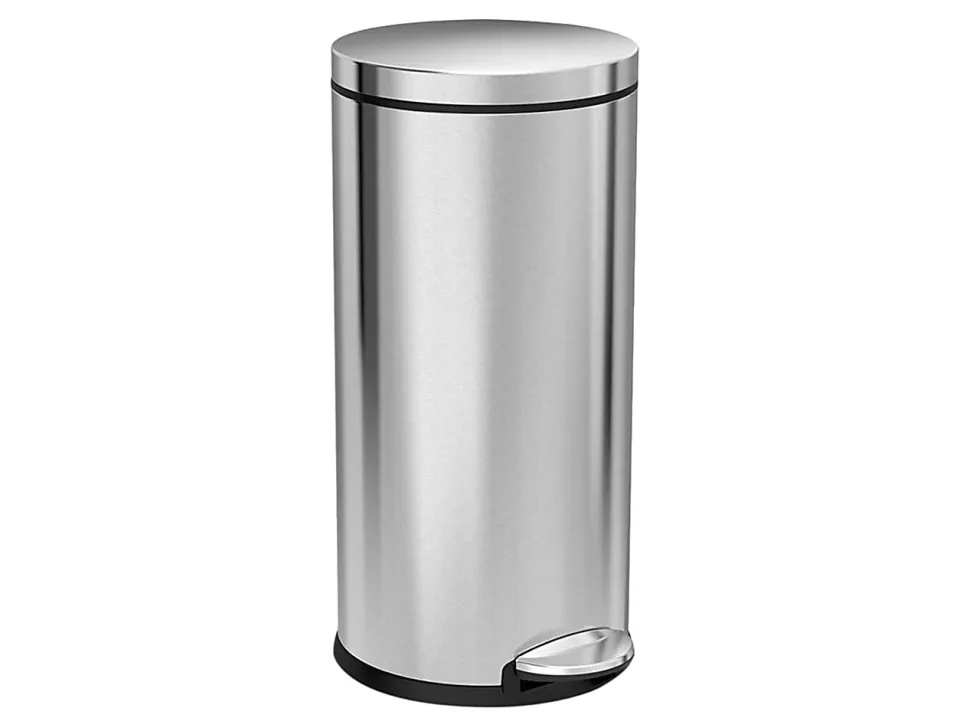 Simplehuman - Trash can - round - flip lid - 7.9 gal - foot pedal - stainless steel - stainless steel