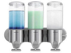simplehuman Wall Mount Soap Pump, Triple, 3x15 fl.oz. Shampoo and Soap Dispensers, Stainless Steel