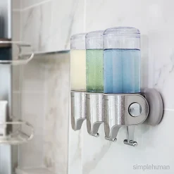 simplehuman Wall Mount Soap Pump, Triple, 3x15 fl.oz. Shampoo and Soap Dispensers, Stainless Steel