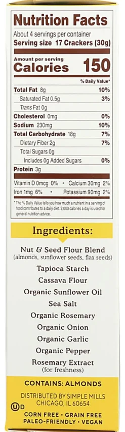 Simple Mills Almond Flour Crackers, Rosemary and Sea Salt, 4.25 Oz, Total Qty 6