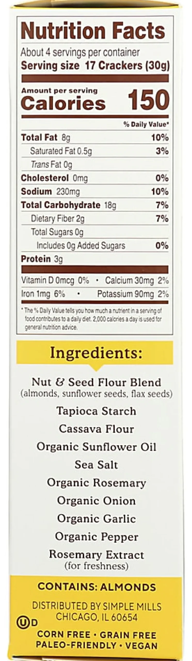 Simple Mills Almond Flour Crackers, Rosemary and Sea Salt, 4.25 Oz, Total Qty 6
