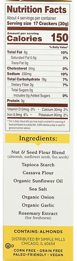 Simple Mills Almond Flour Crackers, Fine Ground Sea Salt, 4.25 Oz, Total Qty 6
