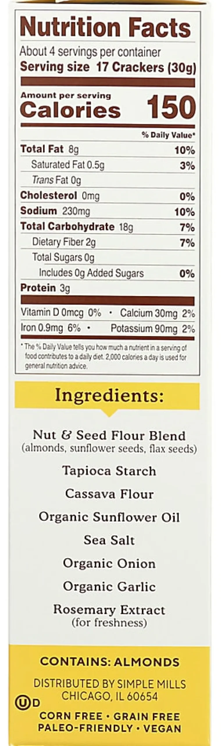 Simple Mills Almond Flour Crackers, Fine Ground Sea Salt, 4.25 Oz, Total Qty 6