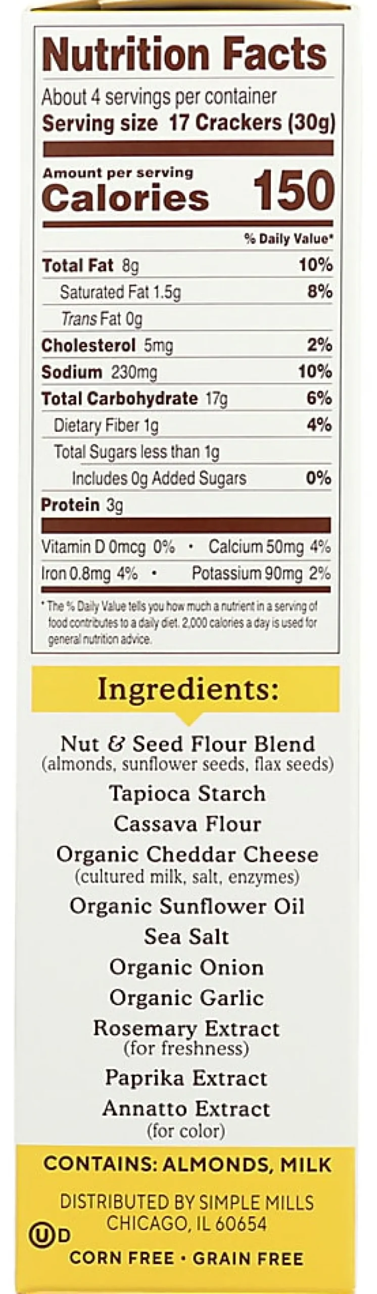 Simple Mills Almond Flour Crackers, Farmhouse Cheddar, 4.25 Oz, Total Qty 6