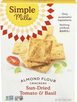 Simple Mills Almond Flour Crackers, Sun Dried Tomato and Basil, 4.25 Oz, Total Qty 6