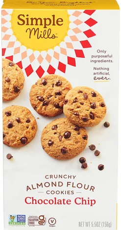 Simple Mills Crunchy Cookies, Chocolate Chip, 5.5 Oz, Total Qty 6