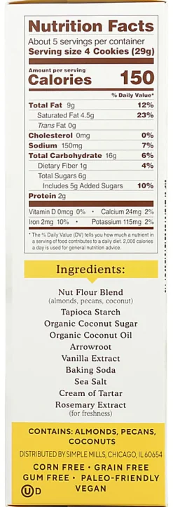 Simple Mills Crunchy Cookies, Toasted Pecan, 5.5 Oz, Total Qty 6