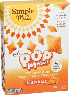 Simple Mills Mmms Veggie Flour Baked Snack Crackers, Cheddar Pop, 4 Oz, Total Qty 6