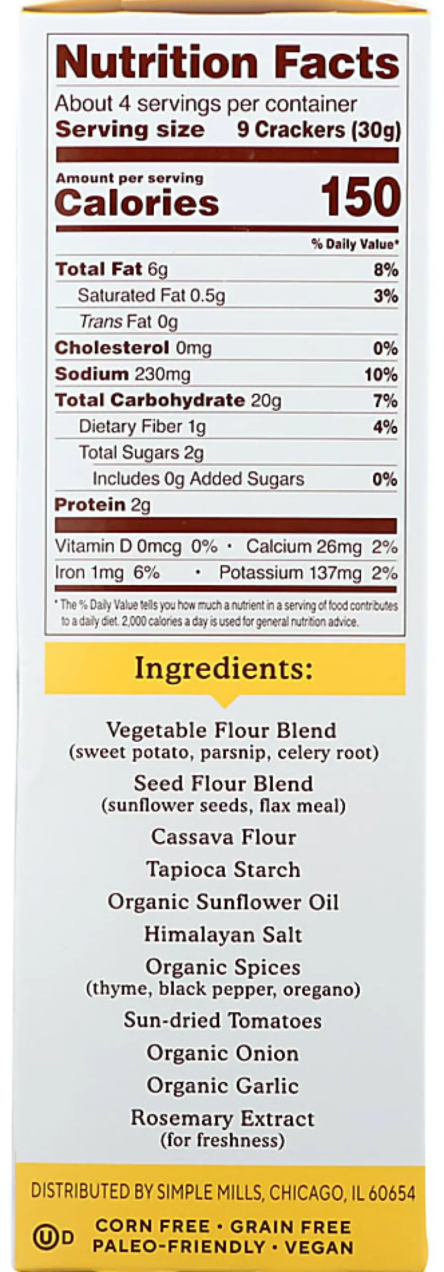 Simple Mills Pita Crackers, Mediterranean Herb, 4.25 Oz, Total Qty 6