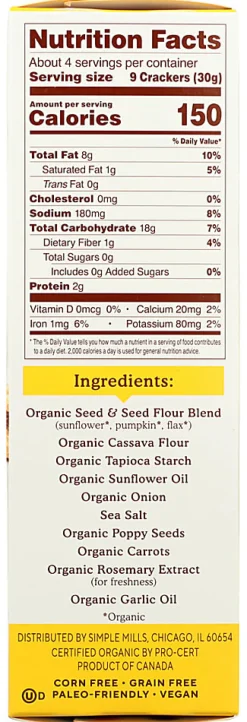 Simple Mills Seed Flour Crackers, Everything, 4.25 Oz, Total Qty 6
