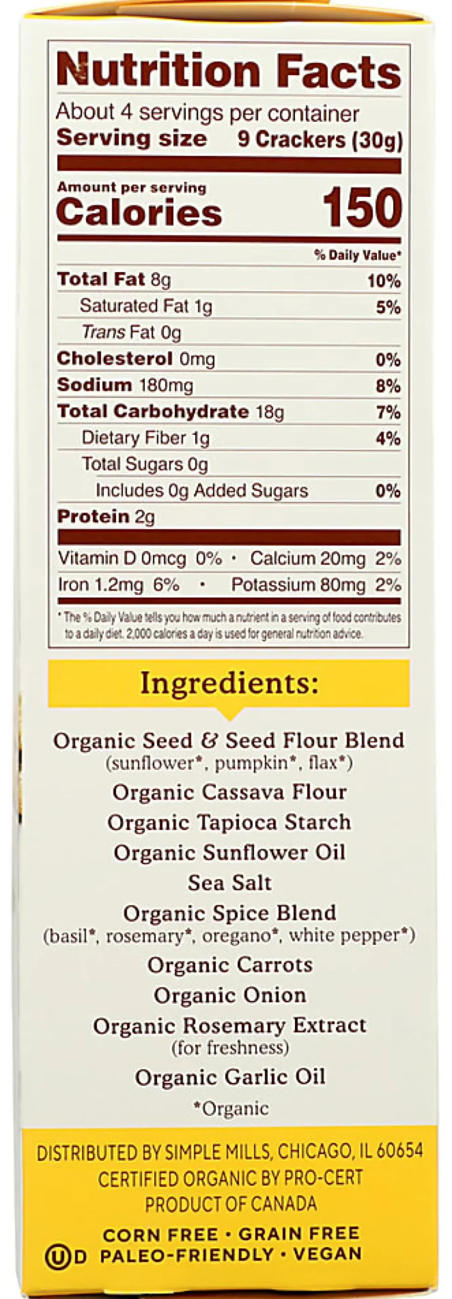 Simple Mills Seed Flour Crackers, Garlic & Herb, 4.25 Oz, Total Qty 6