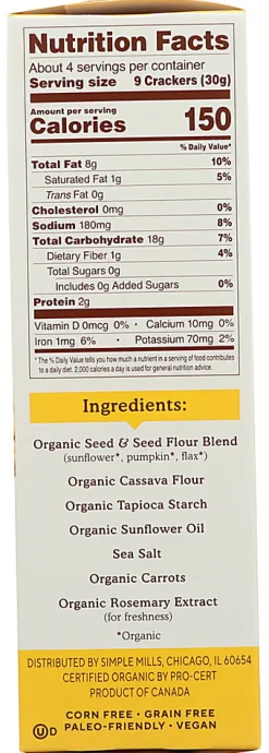 Simple Mills Seed Flour Crackers, Original, 4.25 Oz, Total Qty 6