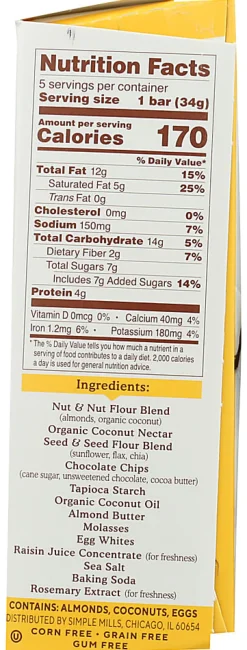 Simple Mills Soft Baked Bars, Dark Chocolate Almond, 1.19 Oz, Total Qty 6