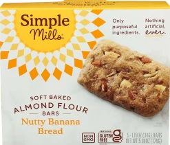 Simple Mills Soft Baked Bars, Nutty Banana Bread, 1.19 Oz, Total Qty 6